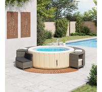 Bordure de jacuzzi en polyrotin gris et bois d'acacia - Accessoire de piscine durable pour jardin et terrasse - Couverture élégante avec protection contre les intempéries