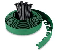 Bordure de Jardin en Plastique 10 mètres avec 30 Piquets d'ancrage - Bordurette de Jardin Flexible - Hauteur 50mm - Utilisation Facile, Vert