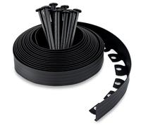 Bordure de Jardin en Plastique 10 mètres avec 30 Piquets d'ancrage - Bordurette de Jardin Flexible - Hauteur 50mm - Utilisation Facile, Noir