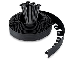 Bordure de Jardin en Plastique 10 mètres avec 30 Piquets d'ancrage - Bordurette de Jardin Flexible - Hauteur 50mm - Utilisation Facile, Noir