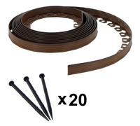 Bordure de jardin flexible marron - 5 cm x 10 mètres avec 20 piquets d'ancrage