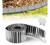 Bordure de Jardin Métallique Galvanisée 10m x 15cm, Lisseur à Gazon en Acier Ondulé, Résistant à la Rouille pour Pelouse, Massifs et Aménagement Paysager Moderne Couleur Argent