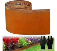 Bordure de pelouse en métal - 10 m x 14,5 cm de haut - En acier Corten - Aspect rouille - Bordure de parterre pour bricolage - Avec 1 paire de gants - Bordure de pelouse en métal galvanisé pour jardin