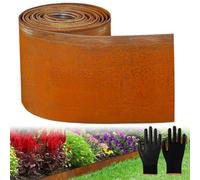 Bordure de pelouse en métal - 10 m x 15,5 cm de haut - En acier Corten - Aspect rouille - Bordure de parterre pour bricolage - Avec 1 paire de gants - Bordure de pelouse en métal galvanisé pour jardin