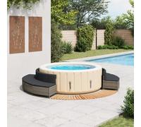 Bordure de spa en polyrotin gris en bois d'acacia | Housses amovibles et lavables, design à lattes, design modulaire, niveau stable