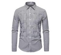 Bordure du commerce extérieur Design rayé tissé à carreaux pour homme Marque tendance printemps et automne élégant cool et haut de gamme chemise pour homme col rabattable, Noir , M