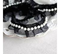 Bordure en dentelle, 2,5 cm de large, brodée, perlée, organza, tulle, tissu en dentelle, ruban décoratif, couture, application à volants, col, décoration de robe, 0,9 m (blanc) (noir)