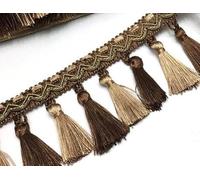 Bordure en dentelle à franges et pompons perlés de 14 mètres for loisirs créatifs - Bordure élégante for décoration intérieure, rideaux et table(Dark Curry)