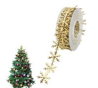 Bordure en dentelle flocon de neige - Ruban de 2,5 cm de large, bande à paillettes en polyester, bande décorative d'hiver avec détails en relief argenté et doré | Garniture élégante pour la décoration