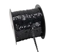 Bordure en Sequins Ruban à paillettes rond et plat, 5/100 yards, 6mm, for l'artisanat, accessoire de tissu coudre, garniture(16 Black,100 Yards)
