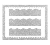 Bordure festonnée à paillettes brillantes pour tableau d'affichage, tableau noir, rentrée scolaire, décoration de salle de classe (argent)