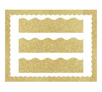 Bordure festonnée dorée de 30 m, bordure dorée à paillettes, bordure festonnée jaune décorative pour tableau d'affichage, tableau noir, rentrée scolaire, décoration de salle de classe