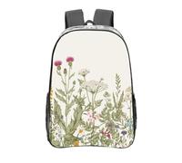 Bordure florale vintage Herbes et fleurs sauvages Style de gravure botanique Végétation des champs,16 pouces Sac à dos décontracté Sac à dos transparent Sac d'école résistant à l'eau