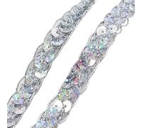 Bordure plate à paillettes, Garniture en dentelle à paillettes multicolore, 5 mètres, for vêtements, chapeaux, couture, accessoires artisanaux, bricolage(Silver)