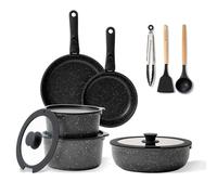 BOREINE Batterie Cuisine Induction 14 Pce, Poele Casserole Induction, Manche Amovible, Antiadhésif sans PFOA/PFAS, Compatible Tous Feux (Induction, Vitrocéramique, Gaz, Four) - Noir