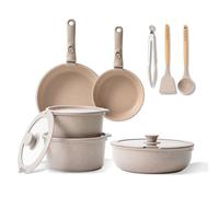 BOREINE Batterie de Cuisine 14 Pce, Lot Casserole et Poele avec Poignee Amovible et Couvercle, Revêtement Antiadhésif en Granit sans PFOA, Compatible Tous Feux (Induction, Vitrocéramique, Gaz)