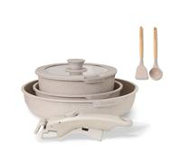 BOREINE Batterie de Cuisine 7 Pce, Lot Casserole et Poele avec Poignee Amovible et Couvercle, Revêtement Antiadhésif en Granit sans PFOA, Compatible Tous Feux (Induction, Vitrocéramique, Gaz) - Marron