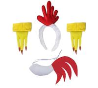 BORFUE Costume de coq 4 pièces avec bandeau, queue de coq et pieds pour enfants et adultes, Halloween, journée mondiale du livre