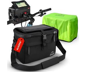 Borgen Sacoche Guidon vélo, KLICKfix Support téléphone, Noire, 6 L | Sacoche de guidon spacieuse et résistante à l'eau avec support téléphone, pour E-Bike, VTT, vélo de route et vélo de ville.