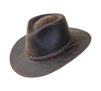 Borges & Scott B&S Fedora Premium en Cuir - Chapeau à Large Bord - 100% Cuir Haute qualité - Résistant à l'eau - Brun foncé 58cm