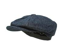 Borges & Scott Casquette Lomond Newsboy - 100% Laine - Harris Tweed - Tissé à la Main - Résistant à l'eau - Bleu Marine Herringbone 58cm (Moyen)