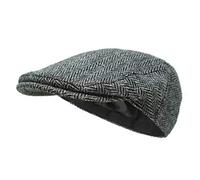 Borges & Scott Casquette Plate Nevis - 100% Laine - Harris Tweed - Tissée à la Main - Résistant à l'eau - Charbon Herringbone 62cm (X-Grand)