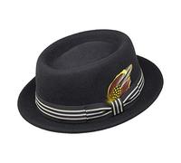 Borges & Scott Defoe Premium - Chapeau Pork Pie avec Plume Amovible - 100% en Feutre de Laine - résistant à l'eau - Déformable pour emmener en Voyage - Noir 56cm