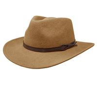 Borges & Scott Hardy - Fedora léger à Bord Large - Bande en Cuir - 100% Feutre de Laine - Déformable pour emmener en Voyage - Résistant à l'eau - Caramel 56cm