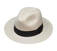 Borges & Scott Le Hudson - Panama Fedora - Blanc avec Ruban Noir - Panama véritable, Enroulable et léger - 59cm