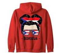 Boricua Girl Messy Bun Hispanic Heritage Puerto Rico Flag Sweat à Capuche