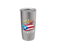 Boricua Logo Emblème King Queen Couronne Drapeau Portoricain Gobelet isotherme en acier inoxydable double paroi
