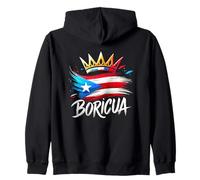 Boricua Logo Emblème King Queen Couronne Drapeau Portoricain Sweat à Capuche