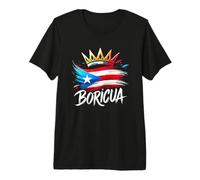 Boricua Logo Emblème King Queen Couronne Drapeau Portoricain T-Shirt Haut de Gamme