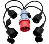 Borimend Adaptateur de Distributeur Haute Courant CEE, Convertisseur de 32 A à 16 A, Prise 415 V Vers 4 X 240 V Alimentation, Indice de Protection IP44.