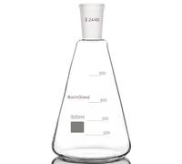 BorinGlass Fiole Erlenmeyer en verre 24/40, verre borosilicate gradué avec joint extérieur conique standard 24/40, 500 ml