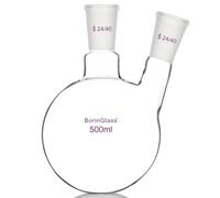 BorinGlass Flacon à Fond Rond à Deux Cols RBF, Flacon de Distillation en Verre 2 Cols avec Joint Extérieur Standard 24/40, 500 ml