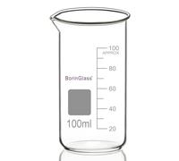 BorinGlass Gobelet en verre borosilicate avec bec verseur, 100 ml, gradué, haut gobelet de laboratoire