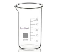 BorinGlass Lot de 1 gobelet en verre borosilicate avec bec verseur, gradué, 50 ml