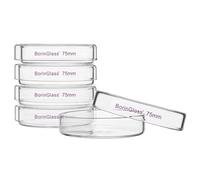 BorinGlass Lot de 5 boîtes de Pétri en verre avec couvercle, verre borosilicate, bols de culture transparents, boîtes de pétri de laboratoire, diamètre extérieur 75 mm