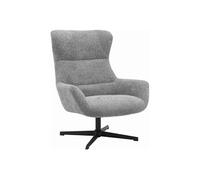 BORIS - Fauteuil Tissu Peluche Gris Pied Pivotant Métal Noir - HOUSE_NORDIC