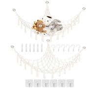 BORISCA 2 PCS Hamac de Rangement pour Jouet en Peluche, Filet Peluche à Suspendre avec 6 Crochets Solide et Durable Rangement Peluche Filet Chambre d'enfant Jouet Hamac
