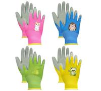 BORISCA 4 Paires de Gants de Jardinage pour Enfant, 4 Couleurs et Motifs Gants Jardinage Enfant de Dessin Animé, Gants de Travail pour Enfant, Gant Jardin Enfant pour Les Enfants de 5 à 7 Ans