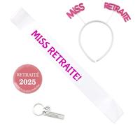 BORISCA Cadeau Retraite Femme 2025, 1 Echarpe Retraite Femme, 1 Diadème Miss Retraite, 1 Badge de Retraite en Rose, 1 Pcs Porte-Clés de Bénédiction