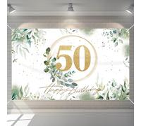 BORISCA Décoration pour 50e anniversaire Vert Blanc Or Bannière Photocall 50e Joyeux Anniversaire en Espagnol Affiche de fond 50e Année Happy Bithday pour Anniversaire, Fête pour Anniversaire,