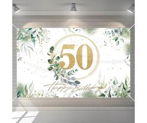 BORISCA Décoration pour 50e anniversaire Vert Blanc Or Bannière Photocall 50e Joyeux Anniversaire en Espagnol Affiche de fond 50e Année Happy Bithday pour Anniversaire, Fête pour Anniversaire,