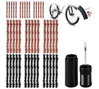 BORISCA Kit Reparation Meche Pneu, 15 Mèche pour Pneu Marron 50×3mm, 15 Meche Réparation Pneu Marron 100×6mm, 15 Meche Pneu Crevaison Noir 100×6mm avec 1 Outil De Réparation, pour Réparation de Pneus