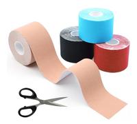 BORISCA Lot de 4 rouleaux de bande de kinésiologie - 5 m x 5 cm - Étanche - Élastique - Doux pour la peau - Pour campagnes - Bande de kinésiologie pour genoux, épaules, articulations du coude
