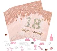 BORISCA Lot de 60 serviettes en papier pour 18e anniversaire - Rose doré - 33 x 33 cm - Pour femme - Avec 1 paquet de confettis pour décoration de fête de 18e anniversaire fille