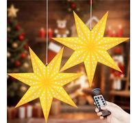 BoriYa Lot de 2 étoiles de Noël en papier lumineuses à suspendre - 60 cm - 3D - Décoration de Noël - Pour l'intérieur et l'extérieur - Blanc