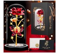 BoriYa Rose éternelle dans Un Verre avec lumières LED - Kit de Roses éternelles pour Maman, Fleurs artificielles préservées - Cadeau pour la fête des mères, la Saint-Valentin